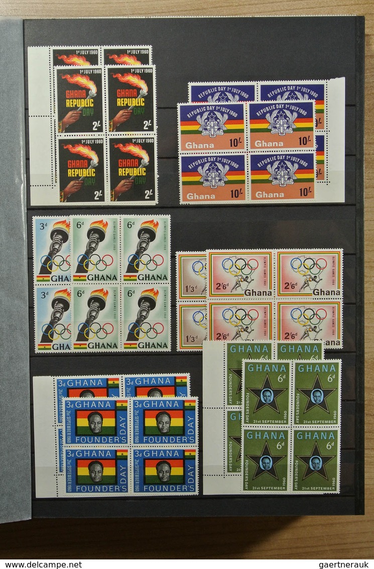 22631 Ghana: 1957-1983. Fantastic, only MNH stock Ghana 1957-1983, perforated and imperfoarted, many in bl