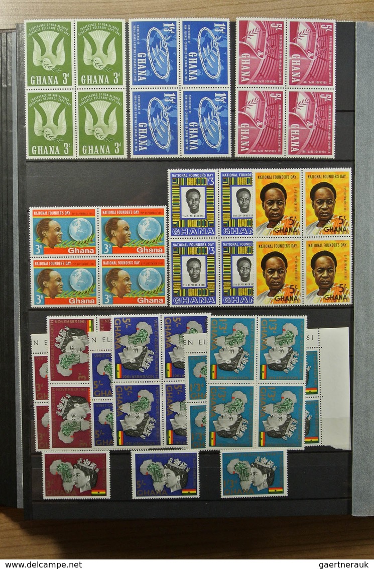 22631 Ghana: 1957-1983. Fantastic, only MNH stock Ghana 1957-1983, perforated and imperfoarted, many in bl