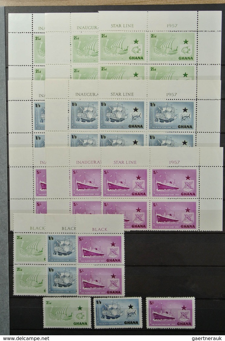 22631 Ghana: 1957-1983. Fantastic, only MNH stock Ghana 1957-1983, perforated and imperfoarted, many in bl