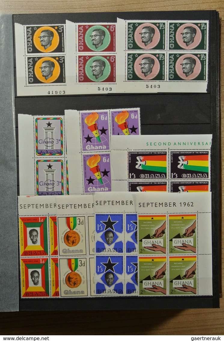 22631 Ghana: 1957-1983. Fantastic, only MNH stock Ghana 1957-1983, perforated and imperfoarted, many in bl