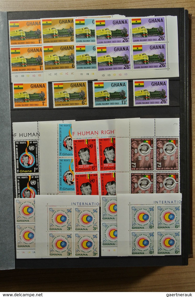 22631 Ghana: 1957-1983. Fantastic, only MNH stock Ghana 1957-1983, perforated and imperfoarted, many in bl