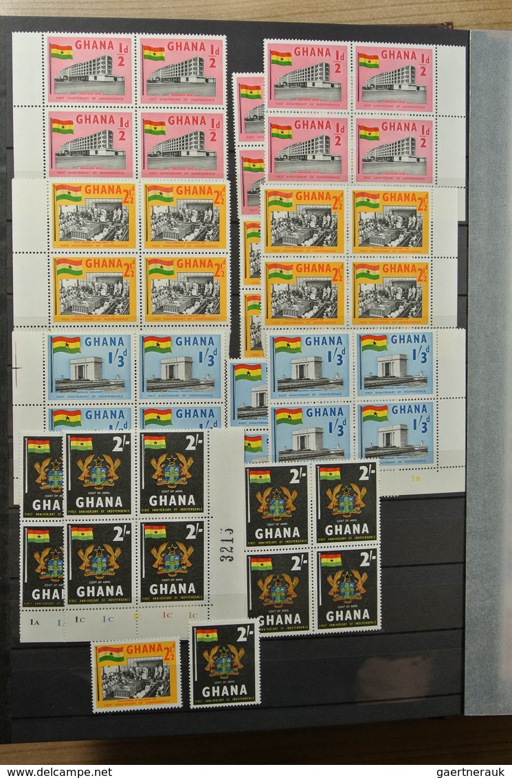 22631 Ghana: 1957-1983. Fantastic, only MNH stock Ghana 1957-1983, perforated and imperfoarted, many in bl