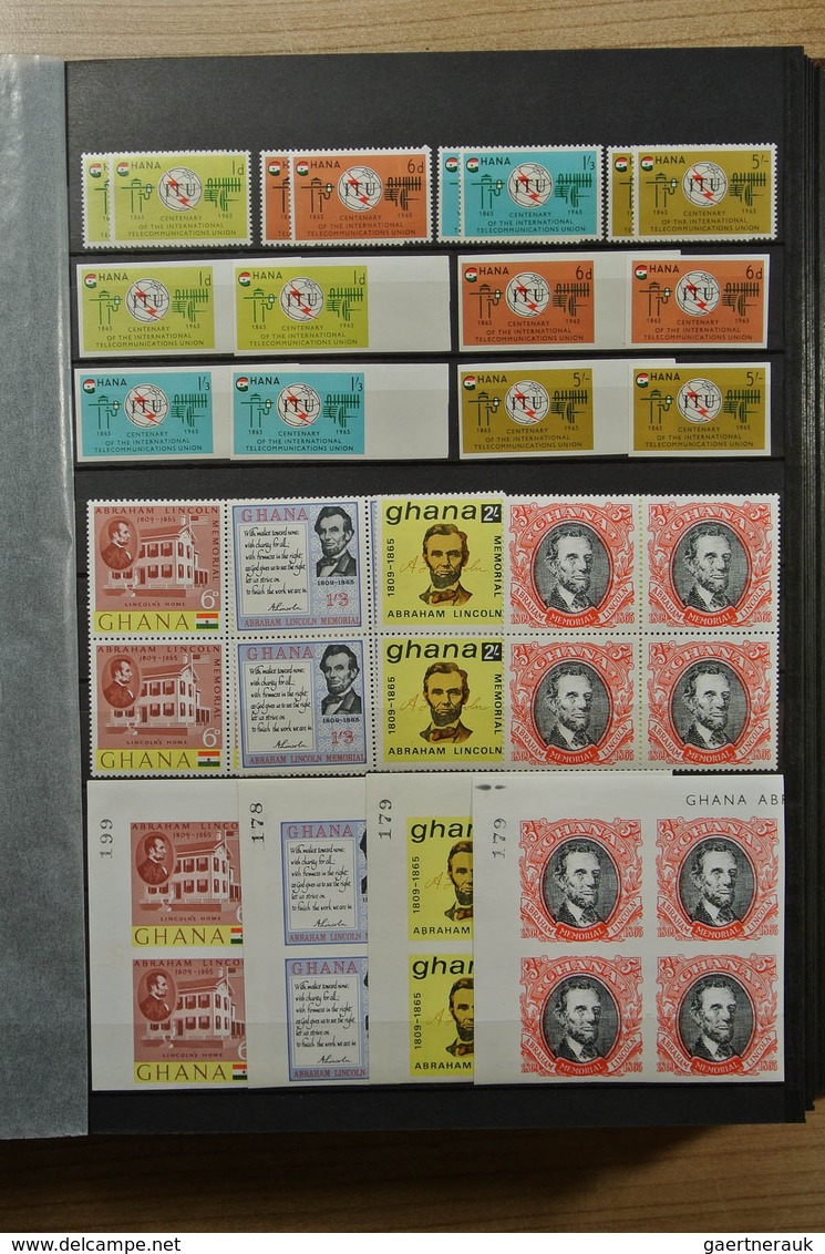 22631 Ghana: 1957-1983. Fantastic, only MNH stock Ghana 1957-1983, perforated and imperfoarted, many in bl