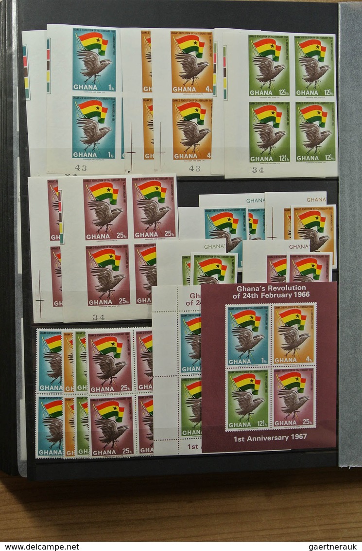 22631 Ghana: 1957-1983. Fantastic, only MNH stock Ghana 1957-1983, perforated and imperfoarted, many in bl