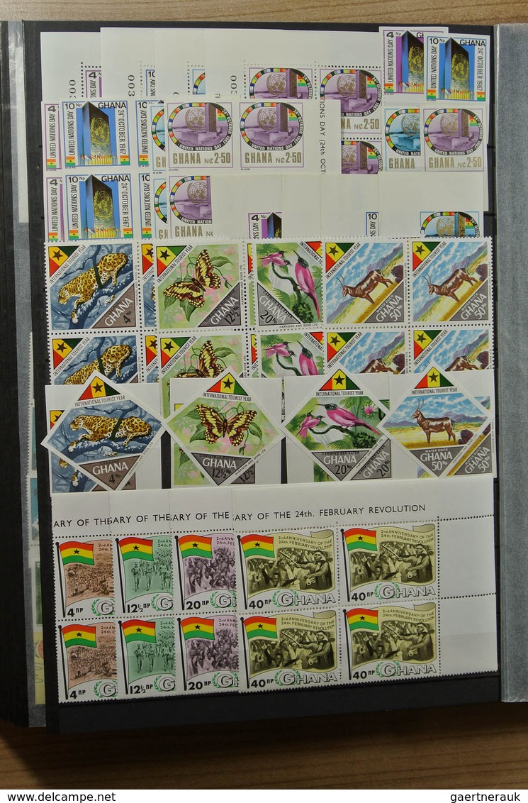 22631 Ghana: 1957-1983. Fantastic, only MNH stock Ghana 1957-1983, perforated and imperfoarted, many in bl