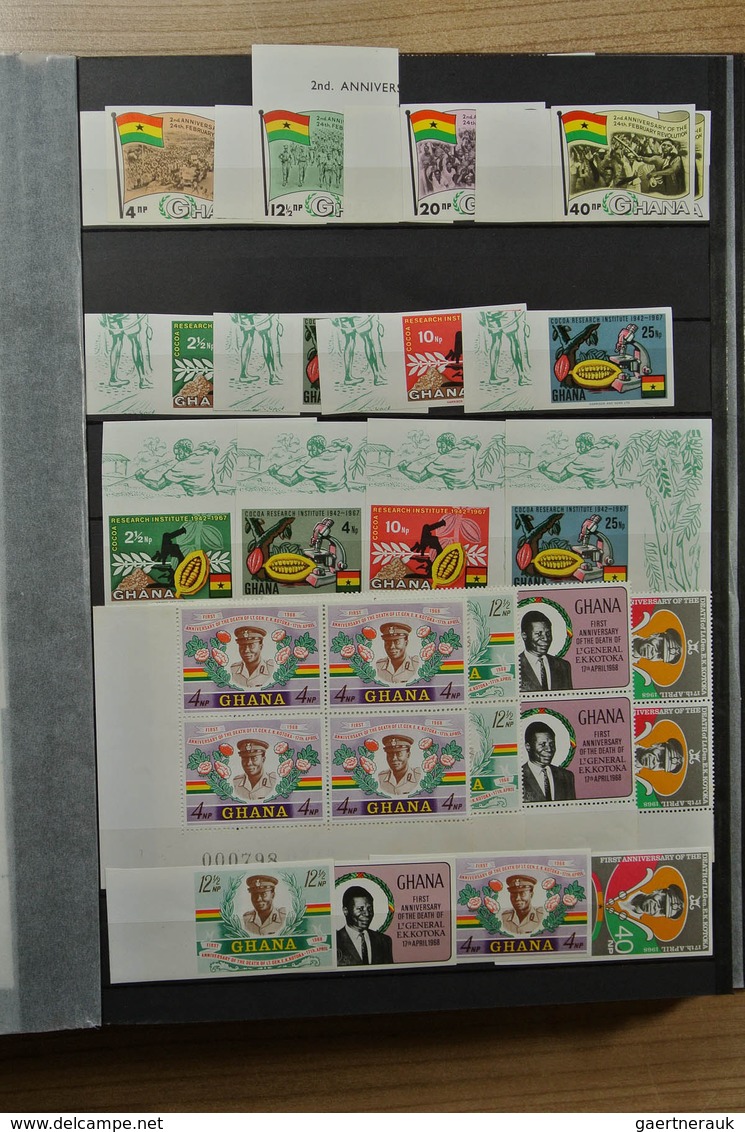 22631 Ghana: 1957-1983. Fantastic, only MNH stock Ghana 1957-1983, perforated and imperfoarted, many in bl