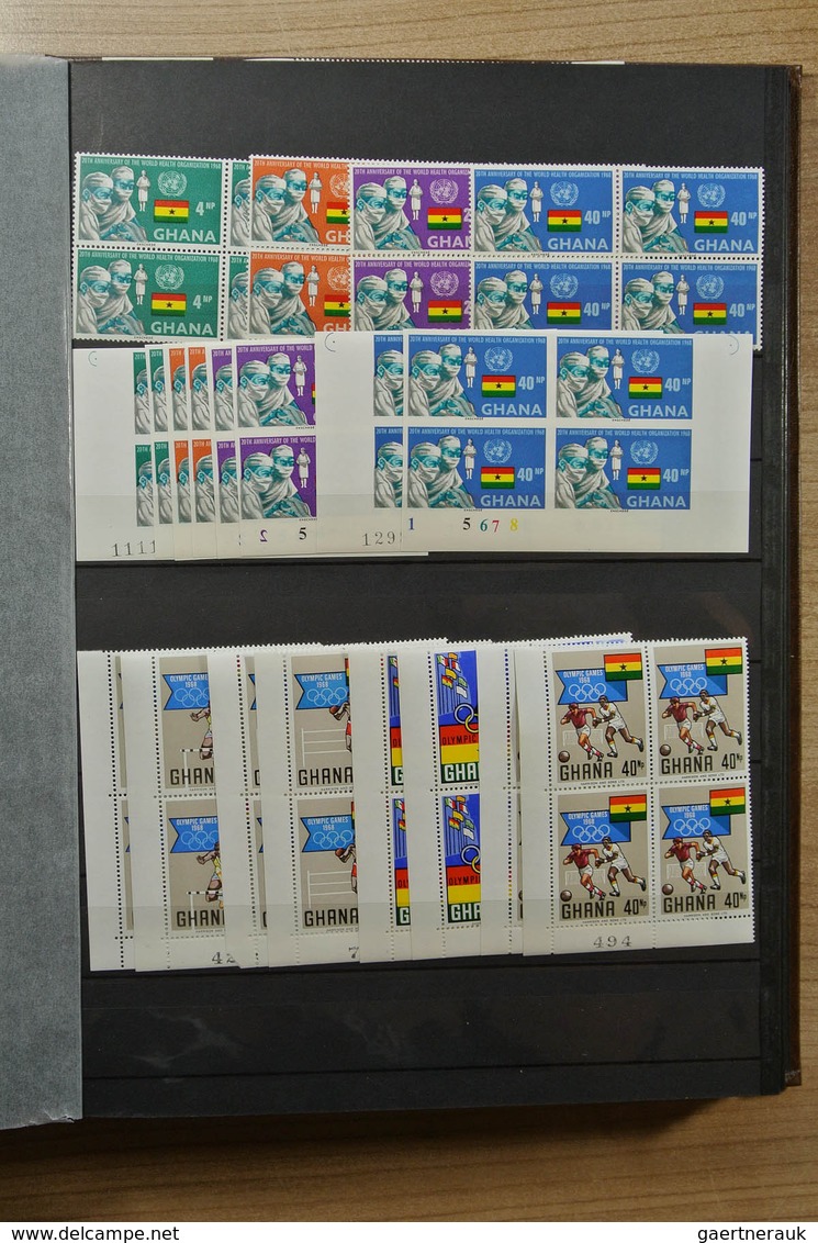 22631 Ghana: 1957-1983. Fantastic, only MNH stock Ghana 1957-1983, perforated and imperfoarted, many in bl