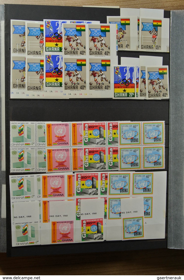 22631 Ghana: 1957-1983. Fantastic, only MNH stock Ghana 1957-1983, perforated and imperfoarted, many in bl