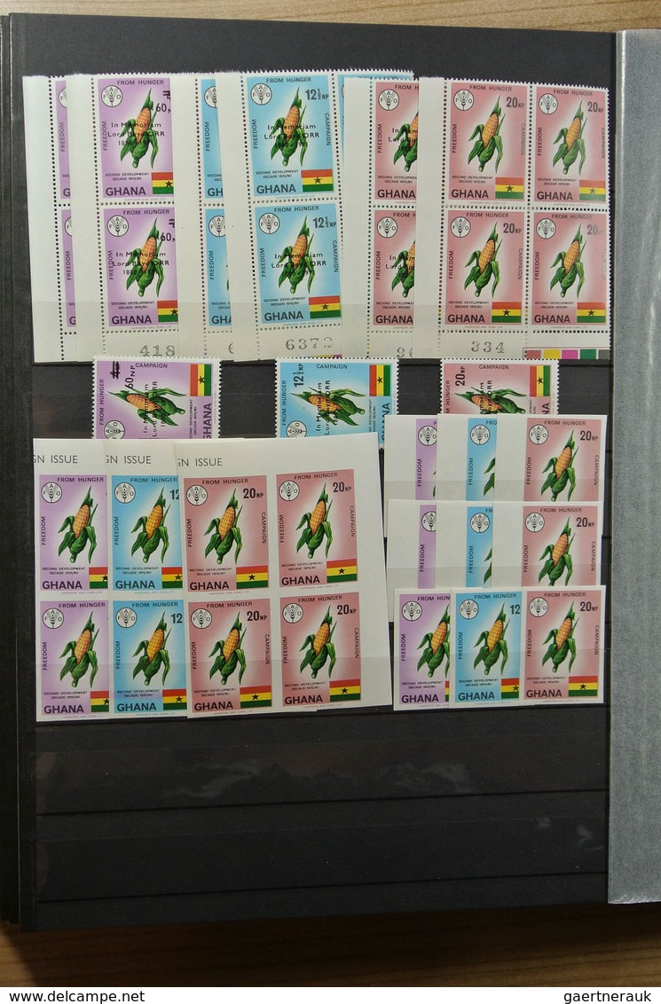 22631 Ghana: 1957-1983. Fantastic, only MNH stock Ghana 1957-1983, perforated and imperfoarted, many in bl