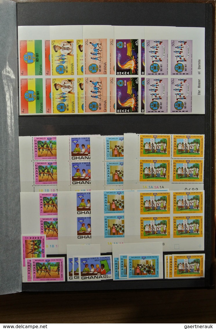 22631 Ghana: 1957-1983. Fantastic, only MNH stock Ghana 1957-1983, perforated and imperfoarted, many in bl