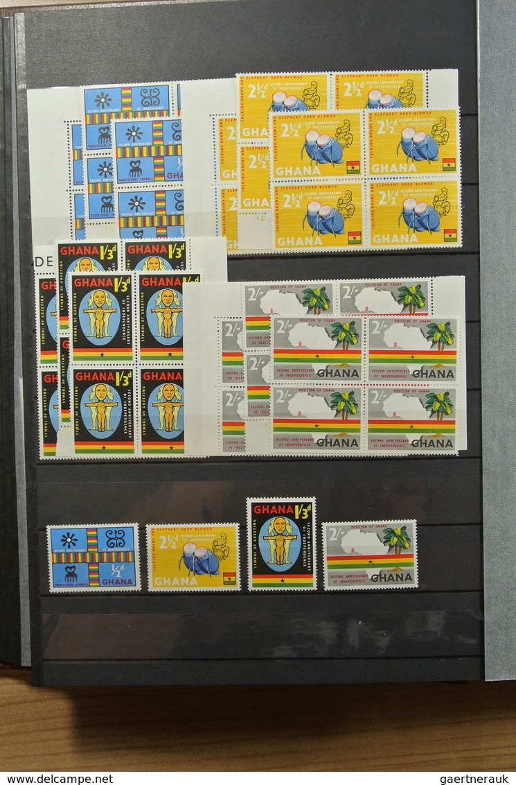 22631 Ghana: 1957-1983. Fantastic, only MNH stock Ghana 1957-1983, perforated and imperfoarted, many in bl