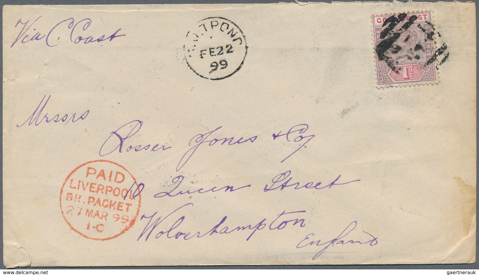 22633 Goldküste: 1894/1952: 36 interesting envelopes, picture postcards and postal stationeries including