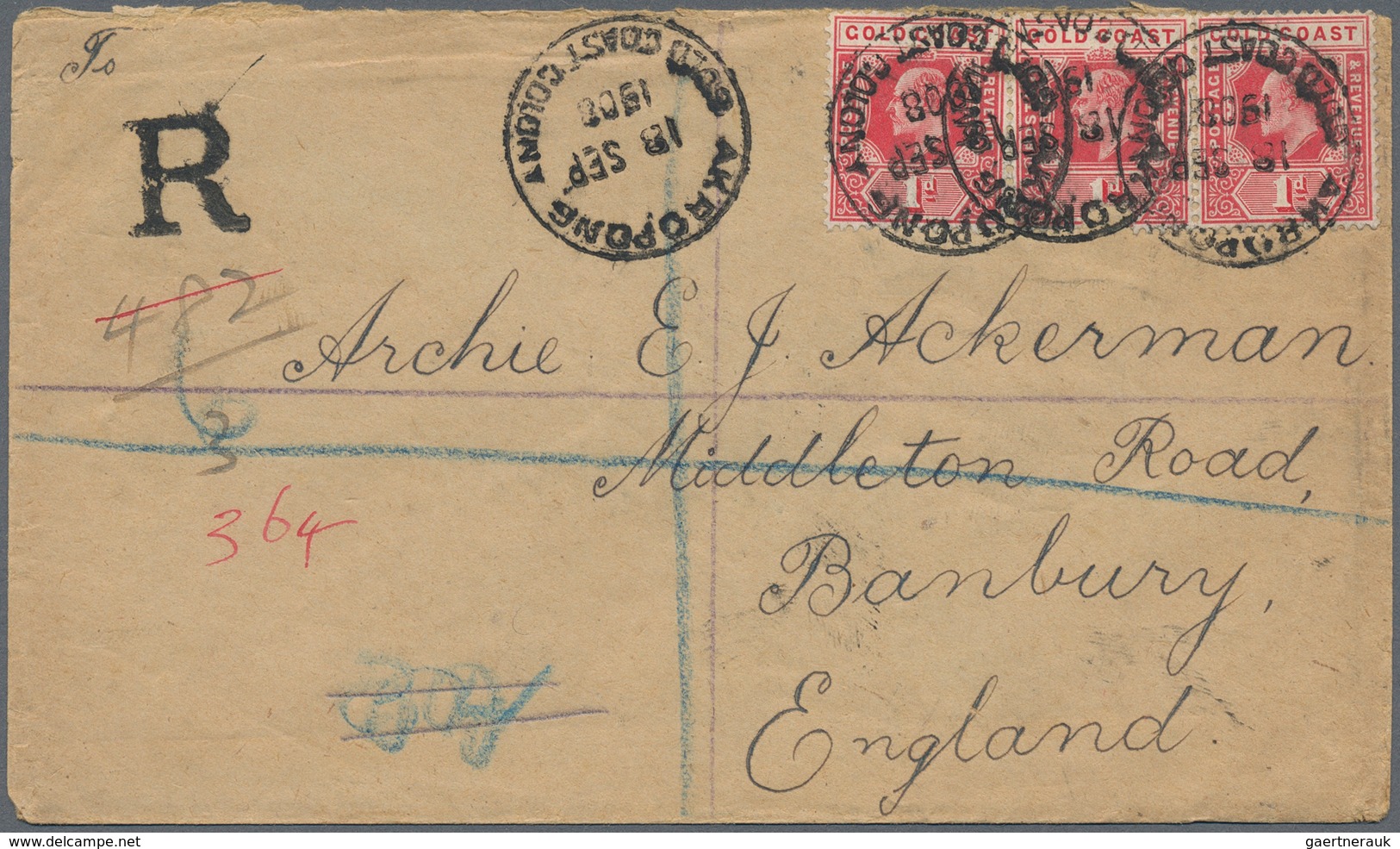 22633 Goldküste: 1894/1952: 36 interesting envelopes, picture postcards and postal stationeries including