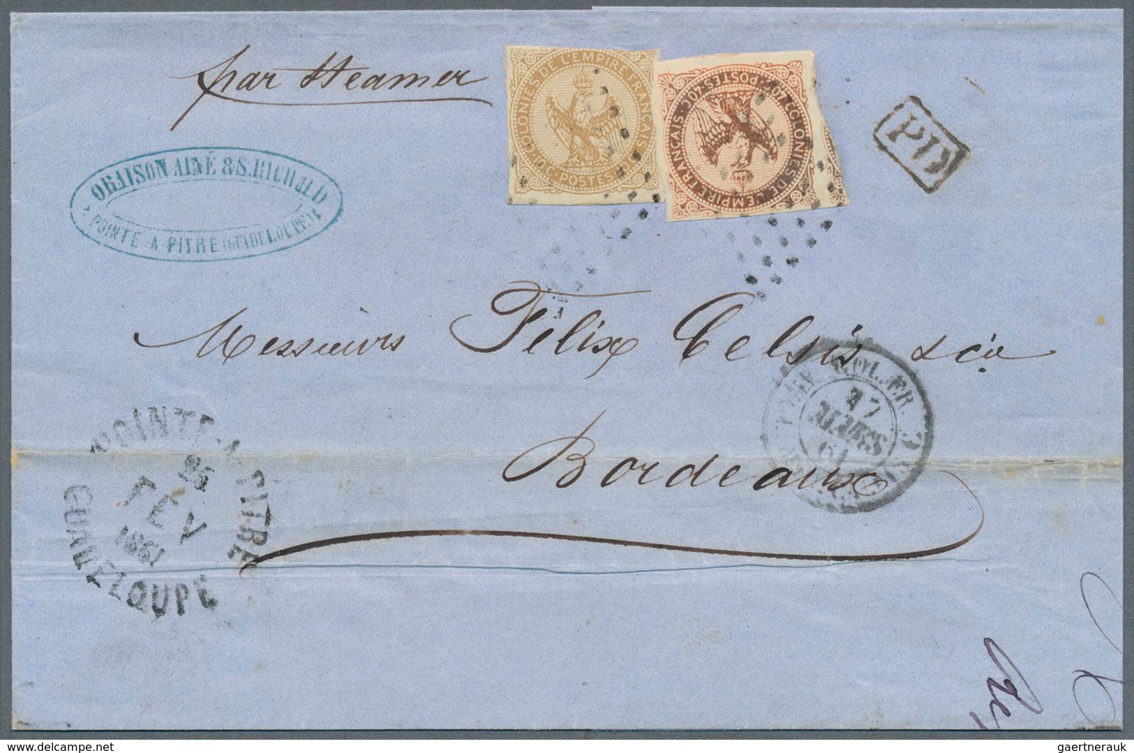 22638 Guadeloupe: 1837/1913, collection of apprx. 90 entires from a nice selection of pre-philatelic/stamp
