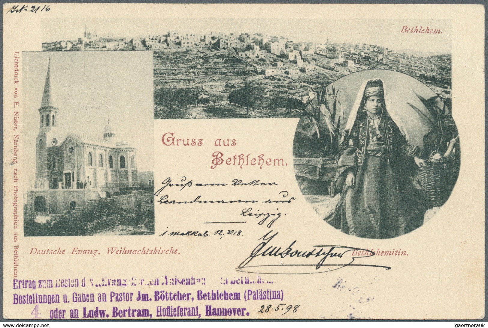 22661 Holyland: 1898/1946, group of four better entires: NASRE, SAFED, BON SAMARITAIN, BUR.AMB.JERUSALEM J