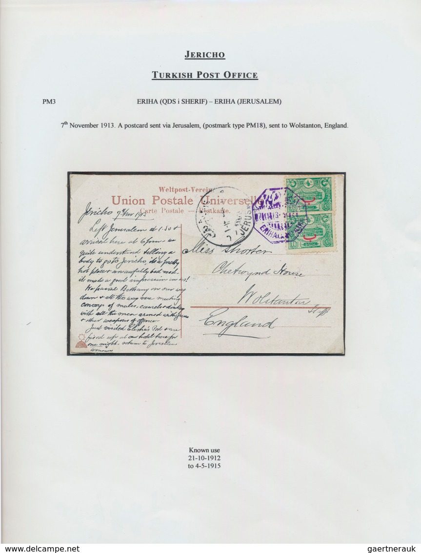 22662 Holyland: 1900-1914, "TURKISH POST OFFICES IN HOLY LAND" Collection on 86 exhibition leaves includin