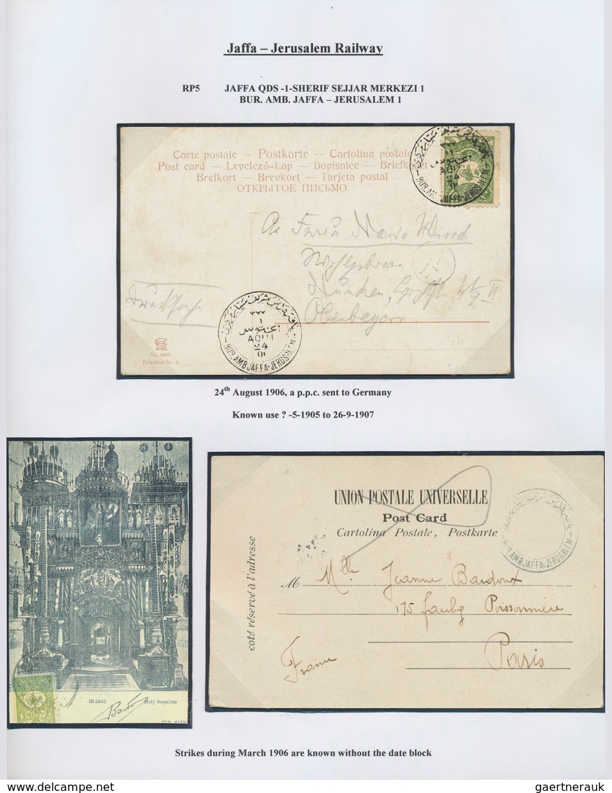 22663 Holyland: 1901-1914, "RAILWAY IN THE HOLY LAND" Collection On 9 Exhibition Leaves Including "BUR AMB - Palestine