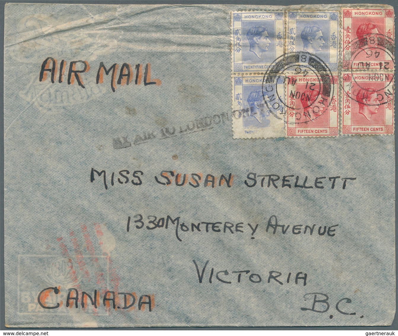 22677 Hongkong - Besonderheiten: 1938/57, the "Strellett" family correspondence between Hong Kong, Canada,