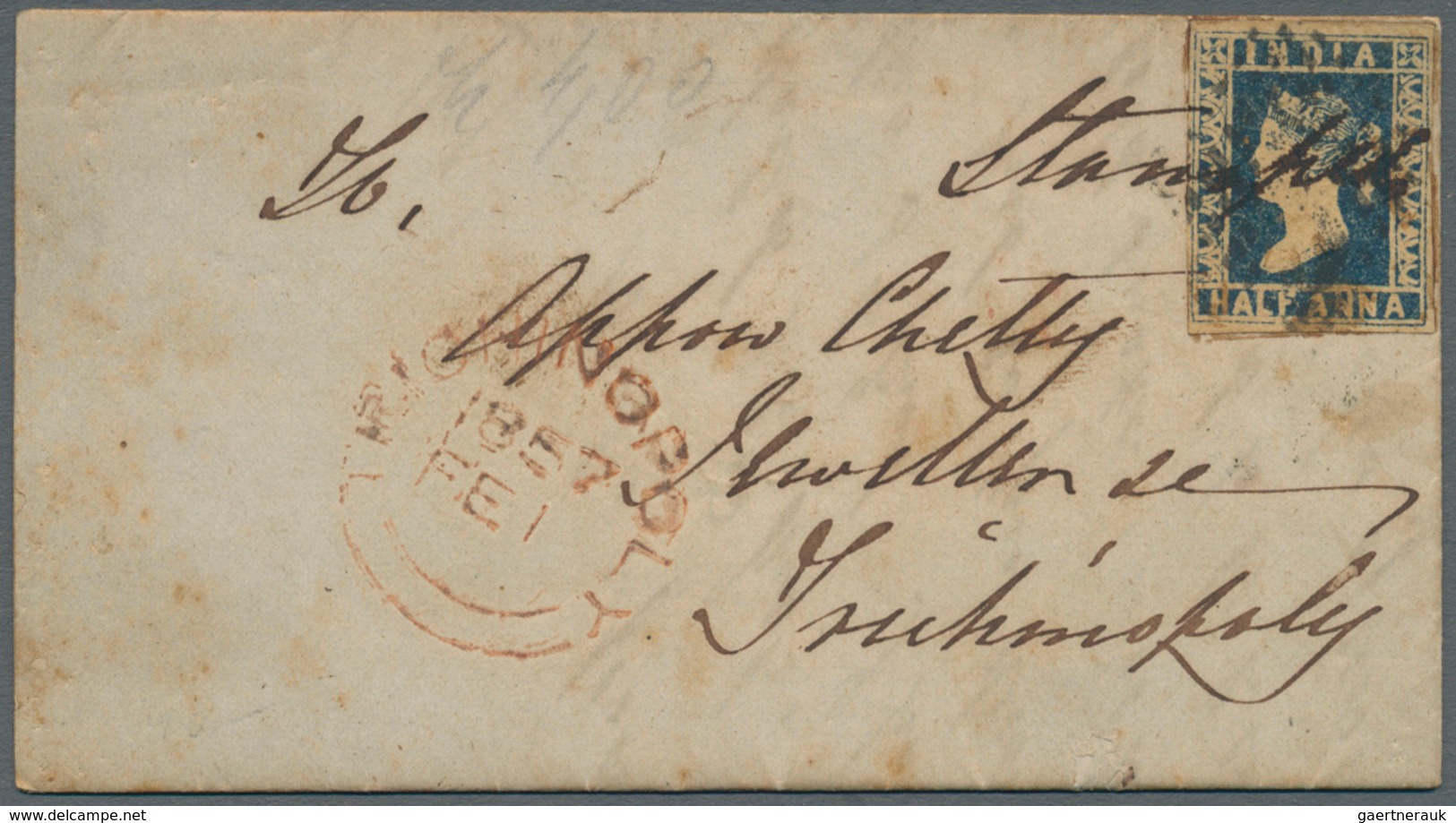 22696 Indien: 1854-55: Nine Covers Franked With Lithographed ½a. (six, Different Dies/shades) And 1a. (two - Autres & Non Classés