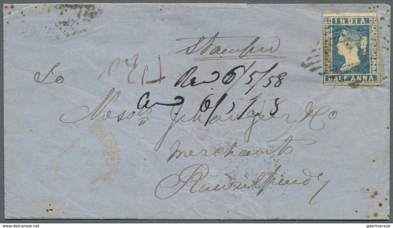 22696 Indien: 1854-55: Nine Covers Franked With Lithographed ½a. (six, Different Dies/shades) And 1a. (two - Autres & Non Classés