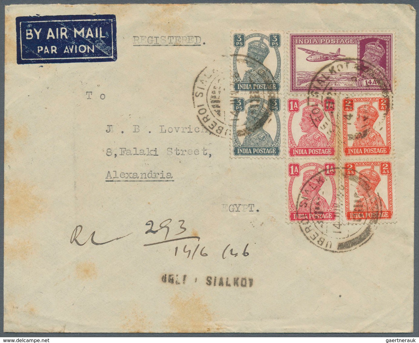 22711 Indien: 1895-1952 Destination EGYPT: Group Of 46 Covers And Postal Stationery Items From India To Eg - Autres & Non Classés