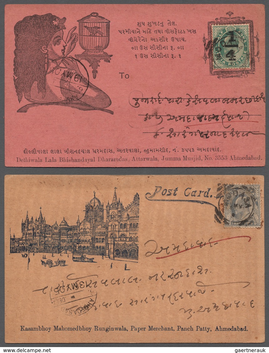 22712 Indien: 1897-1910's, BAZZAR Cards: Collection Of 180 Mostly Different Plus Similar (as QV 1897 Cards - Autres & Non Classés