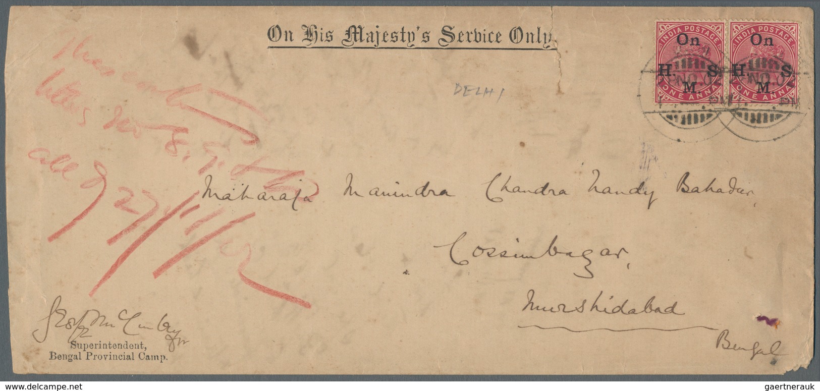 22715 Indien: 1902-09: Five Covers (three Officials, Three Registered) To The Honorable Maharaja Manindra - Autres & Non Classés