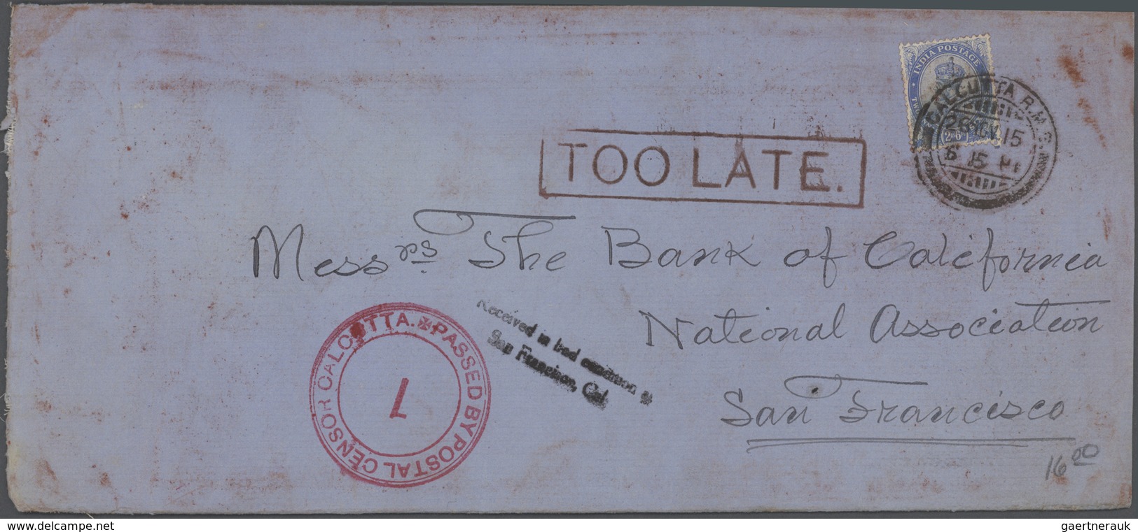 22718 Indien: 1914/15, Scarce Lot Of Ca. 42 Envelopes (few Front Sides) Sent To USA, All With Mainly Diffe - Autres & Non Classés