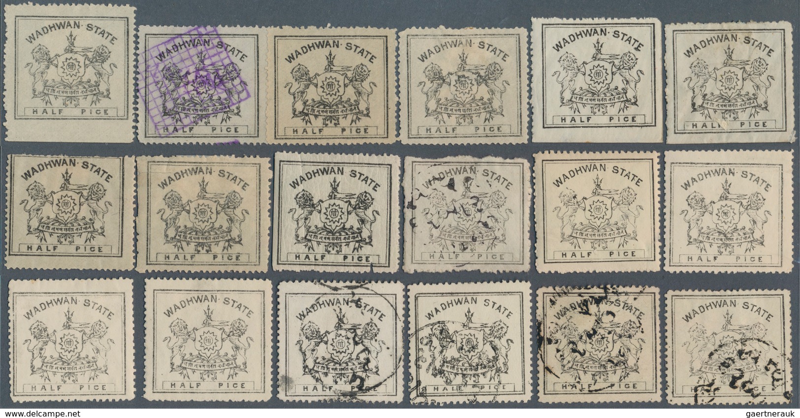 22768 Indien - Feudalstaaten: WADHWAN 1888-94, Group Of 18 Stamps ½a. From Various Settings On Paper Of Va - Autres & Non Classés