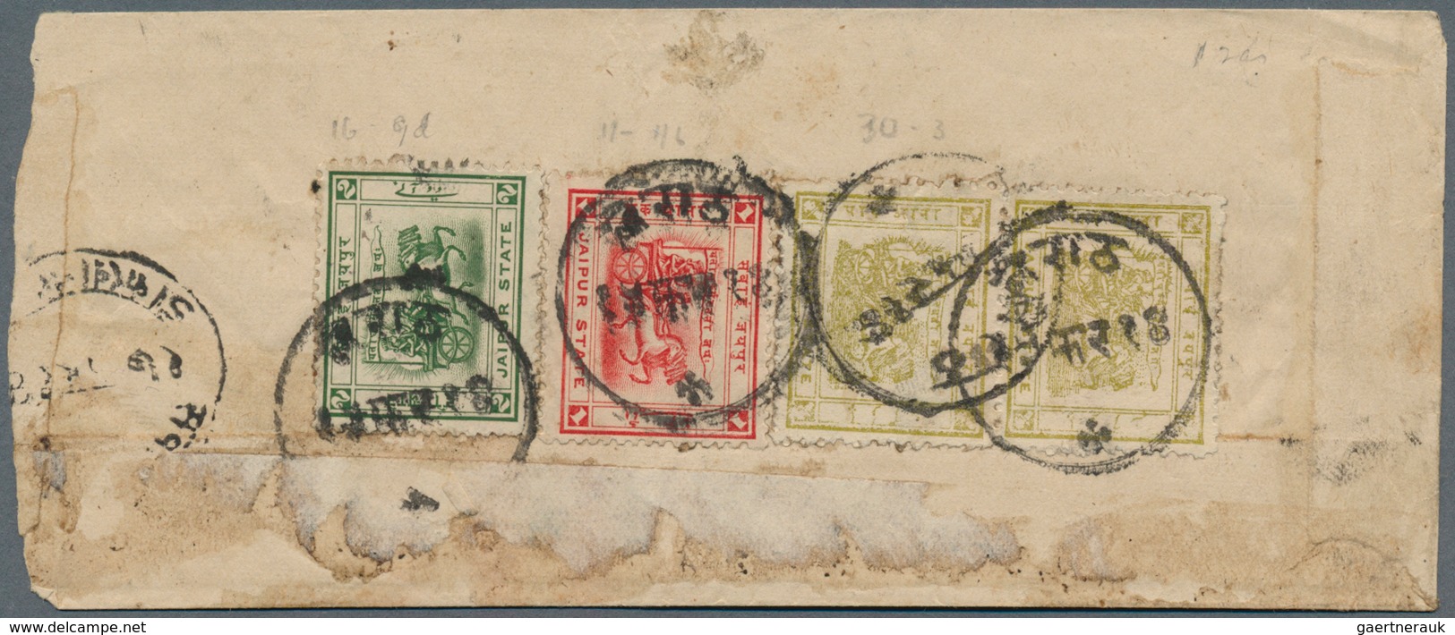 22769 Indien - Feudalstaaten: JAIPUR 1904-28 'Chariot Of The Sun': Five Covers And Two Postal Stationery E - Autres & Non Classés