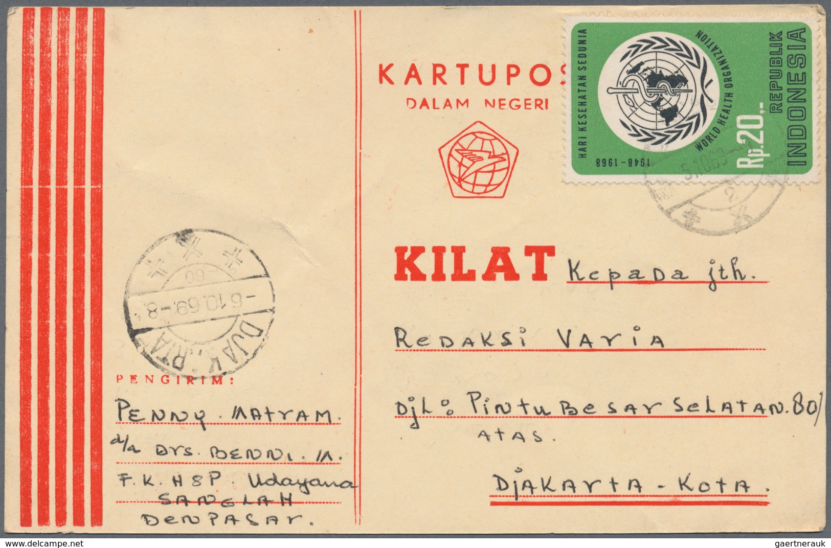 22781 Indonesien: 1949/97 (ca.), stationery envelopes (warkat pos / postblad) specialized stock: 10 S. (mi