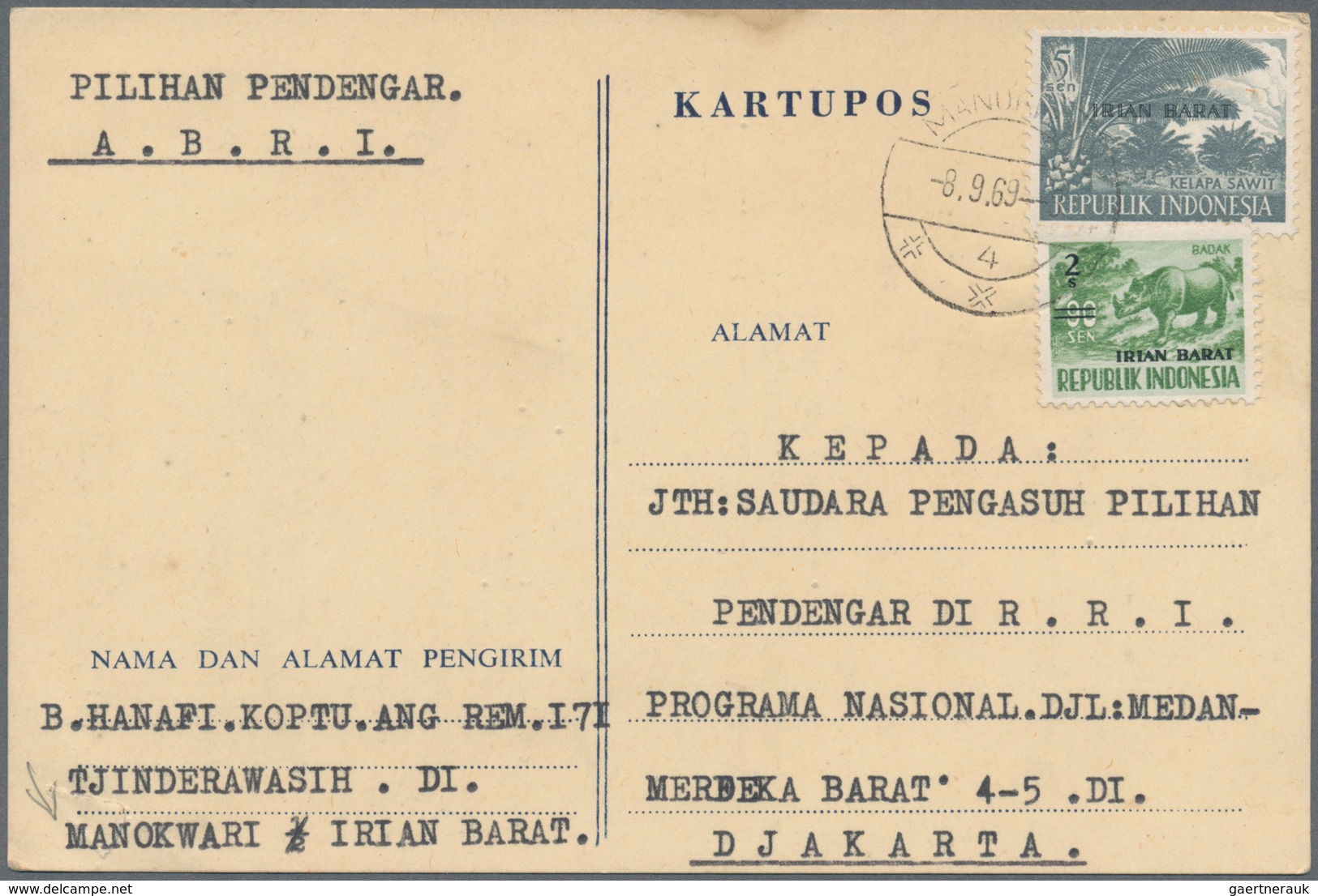 22781 Indonesien: 1949/97 (ca.), stationery envelopes (warkat pos / postblad) specialized stock: 10 S. (mi