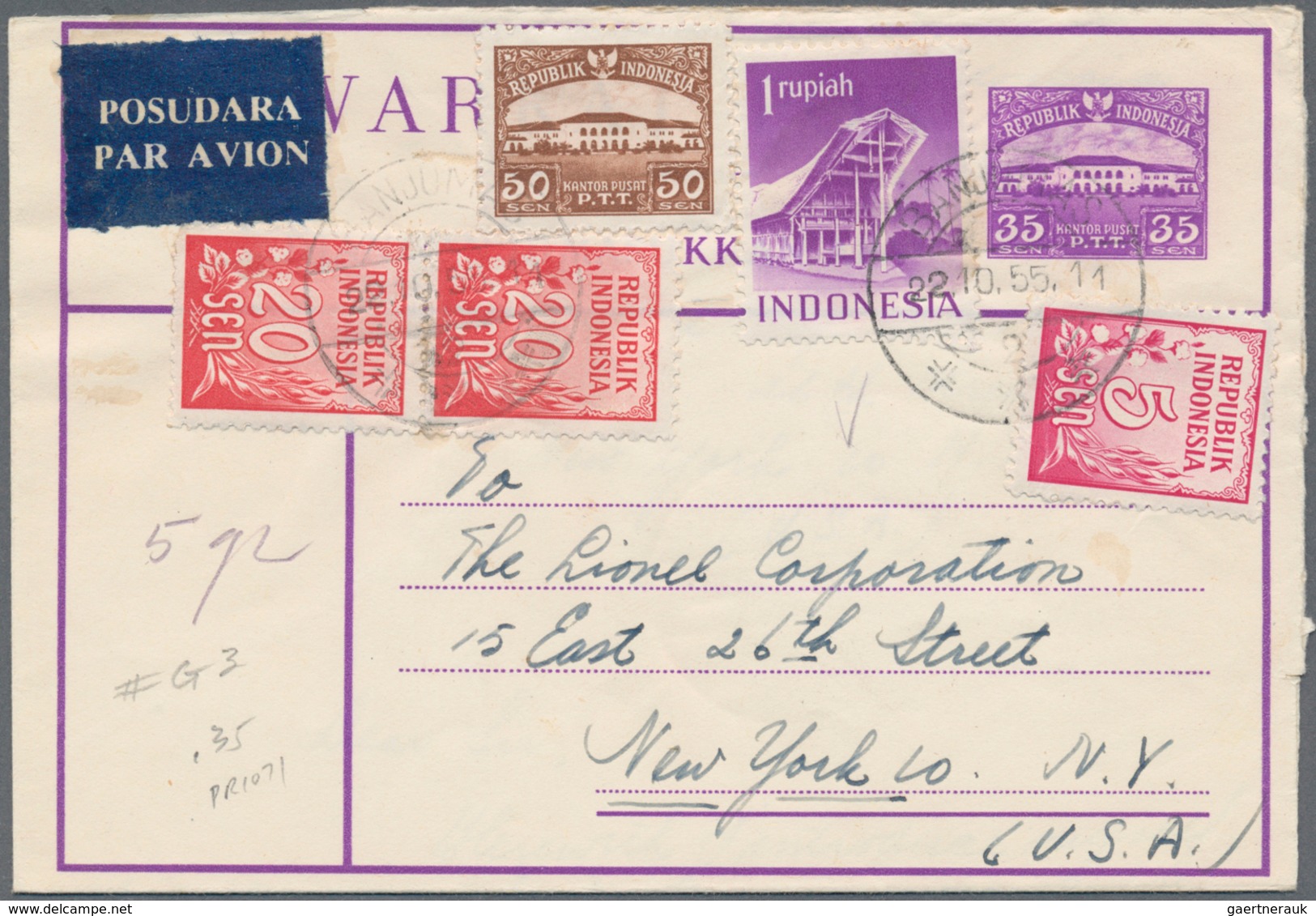 22781 Indonesien: 1949/97 (ca.), stationery envelopes (warkat pos / postblad) specialized stock: 10 S. (mi