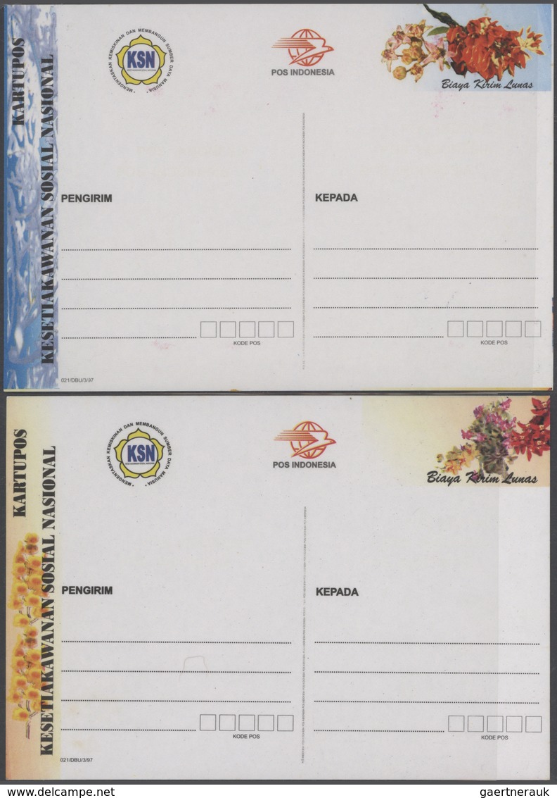 22788 Indonesien: 1998, Interesting Lot With 10 Stationery Cards With Varieties And Prints Of Only One Col - Indonésie