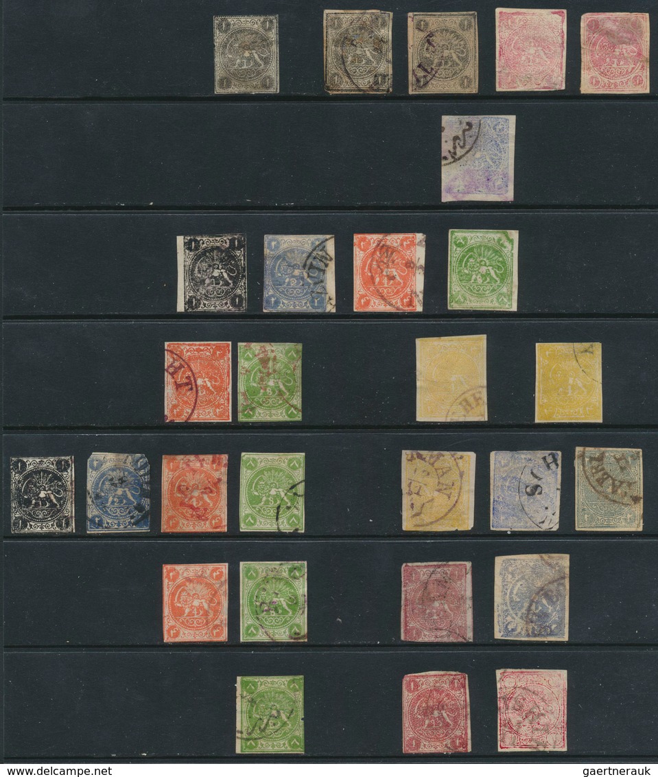 22803 Iran: 1868-78, First Issues 28 Stamps On Stockcard Most Fine Cancelled, Few Different, Few Full Marg - Iran
