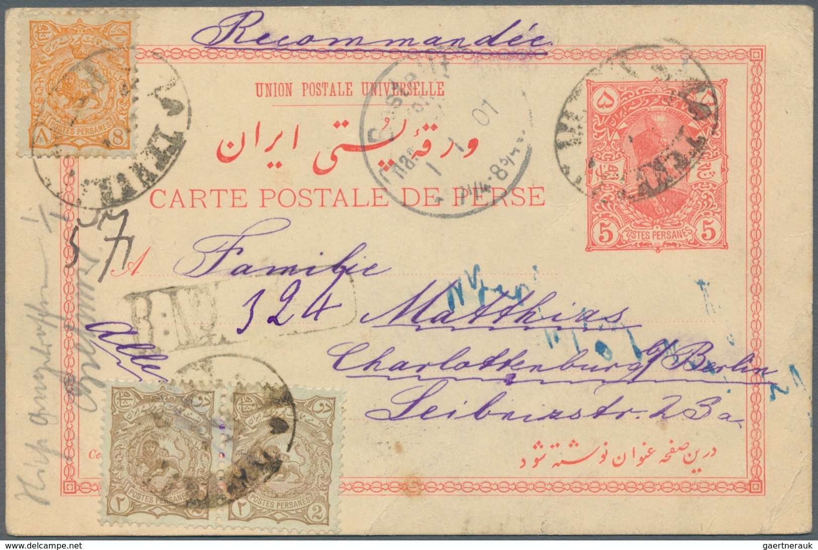 22813 Iran: 1891/1908, Group Of Nine Entires (covers, Ppc And Used Stationeries With Comprehensive Message - Iran