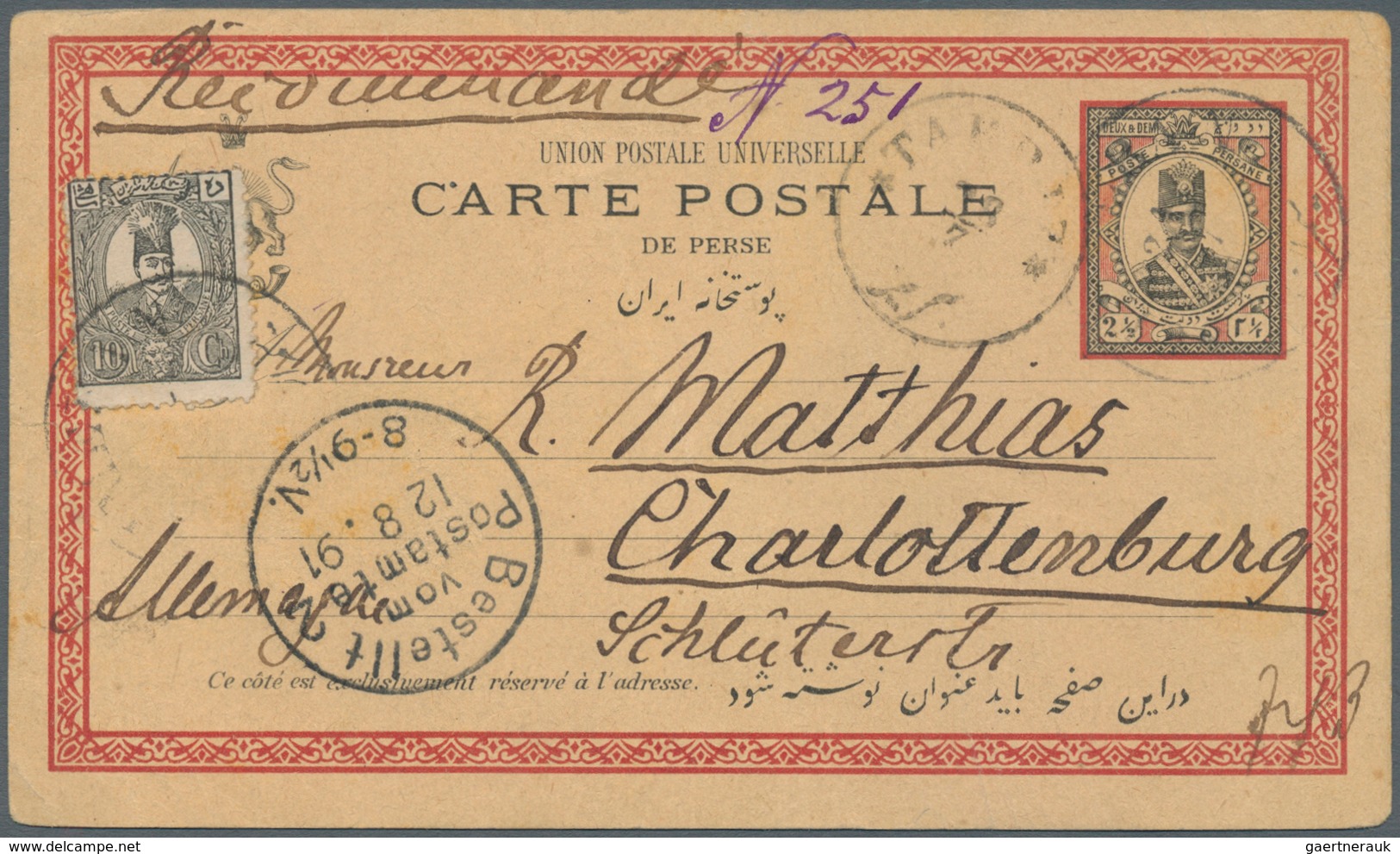 22813 Iran: 1891/1908, group of nine entires (covers, ppc and used stationeries with comprehensive message