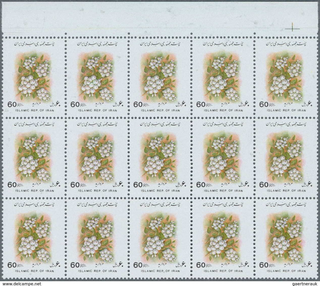 22839 Iran: 1993, Flower Definitive 60r. Snowball (Viburnum Sp.) With INVERTED BLACK PRINTING In An Invest - Iran