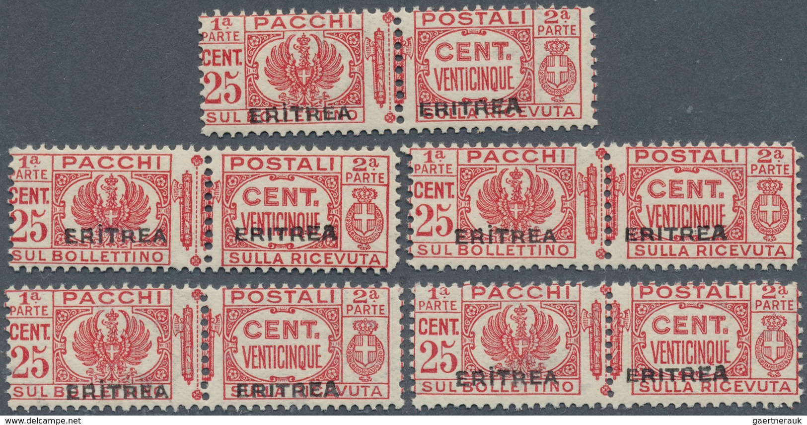 22874 Italienisch-Eritrea - Paketmarken: 1935, Italy Parcel Stamp 25c. Carmine-rose With Black Opt. 'ERITR - Autres & Non Classés