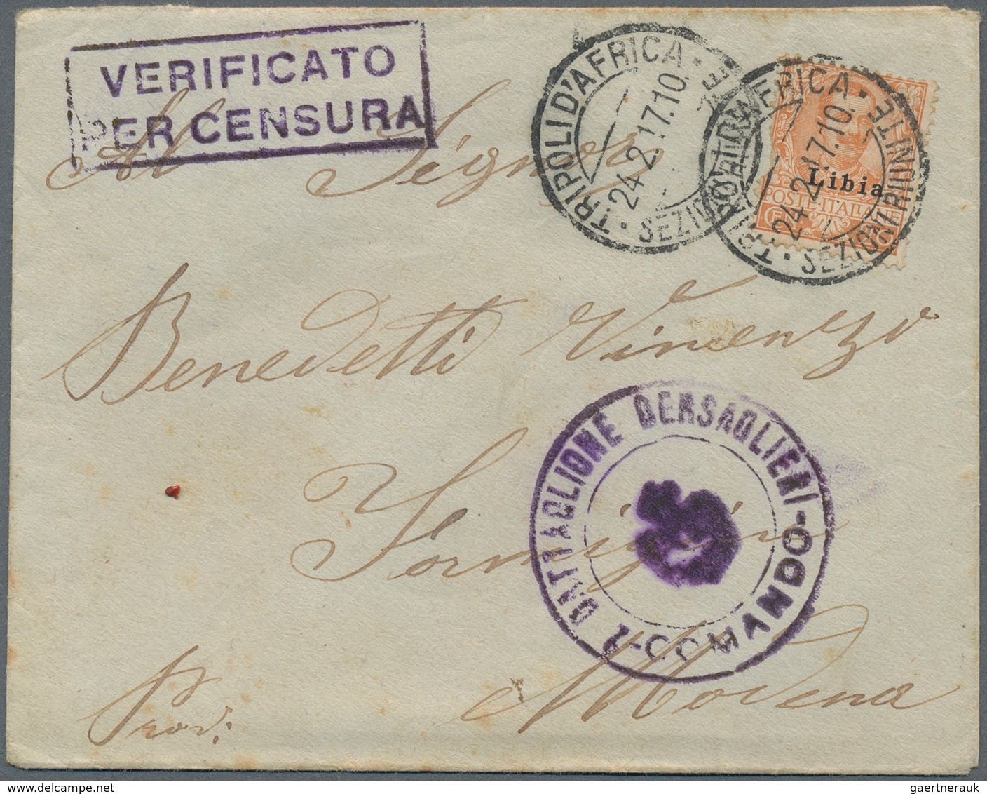 22877 Italienisch-Libyen: 1917/1919, Interesting Group Of 8 Franked Covers Sent To Modena In Italy, Compri - Libye