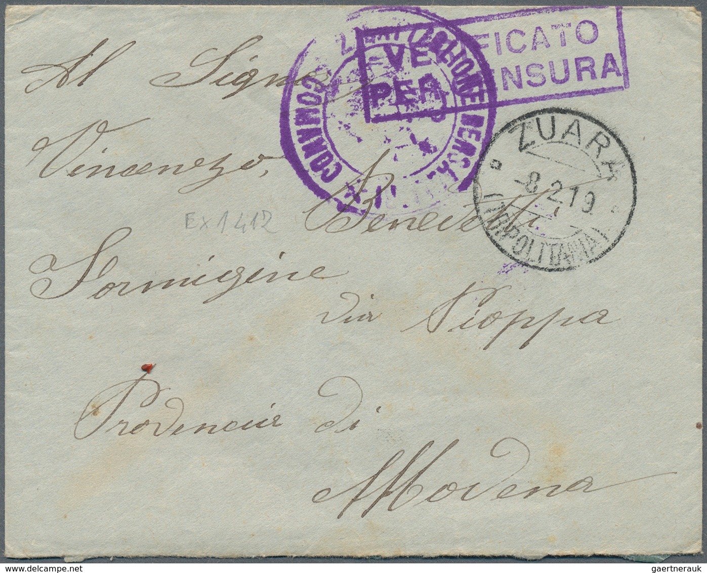 22877 Italienisch-Libyen: 1917/1919, Interesting Group Of 8 Franked Covers Sent To Modena In Italy, Compri - Libye