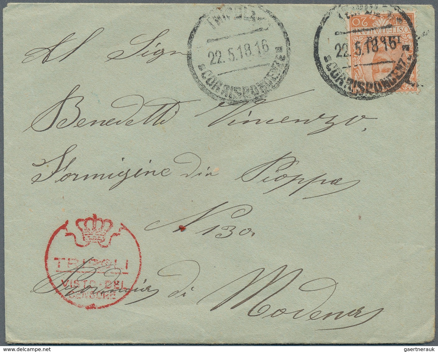 22877 Italienisch-Libyen: 1917/1919, Interesting Group Of 8 Franked Covers Sent To Modena In Italy, Compri - Libye