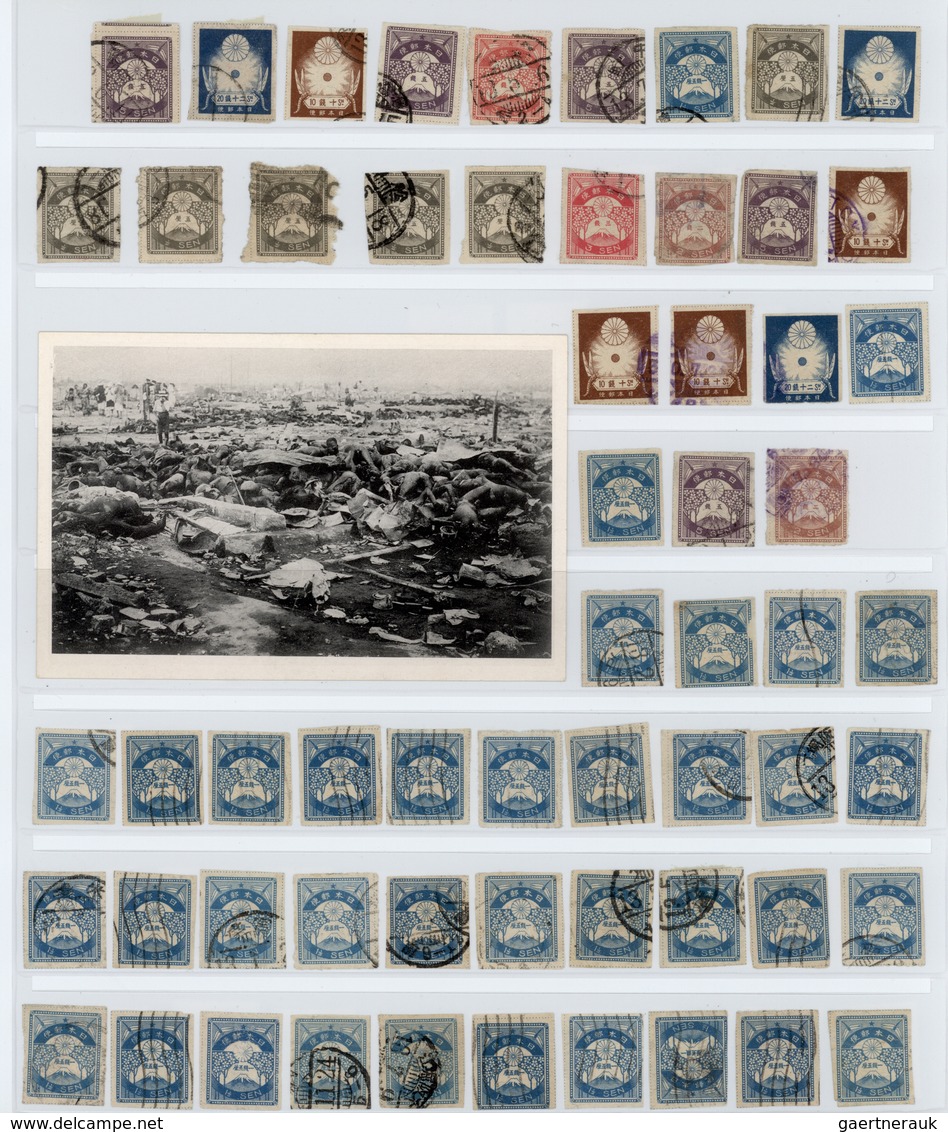 22915 Japan: 1923, Used Earthquake Accumulation On Stockpages, Also 4 S., 8 S. 20 S. Mint, Inc. 8 Covers/ - Autres & Non Classés