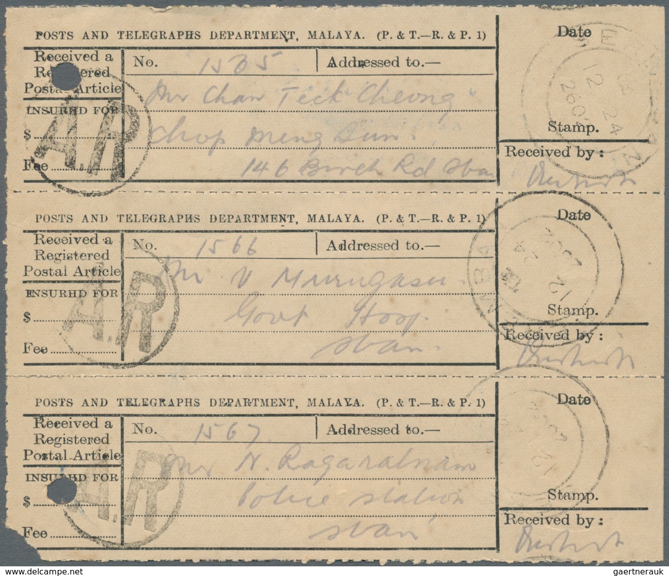 22937 Japanische Besetzung  WK II - Malaya: 1942/1946 (ca.), Accumulation With About 21 Mostly Formular It - Malaysia (1964-...)