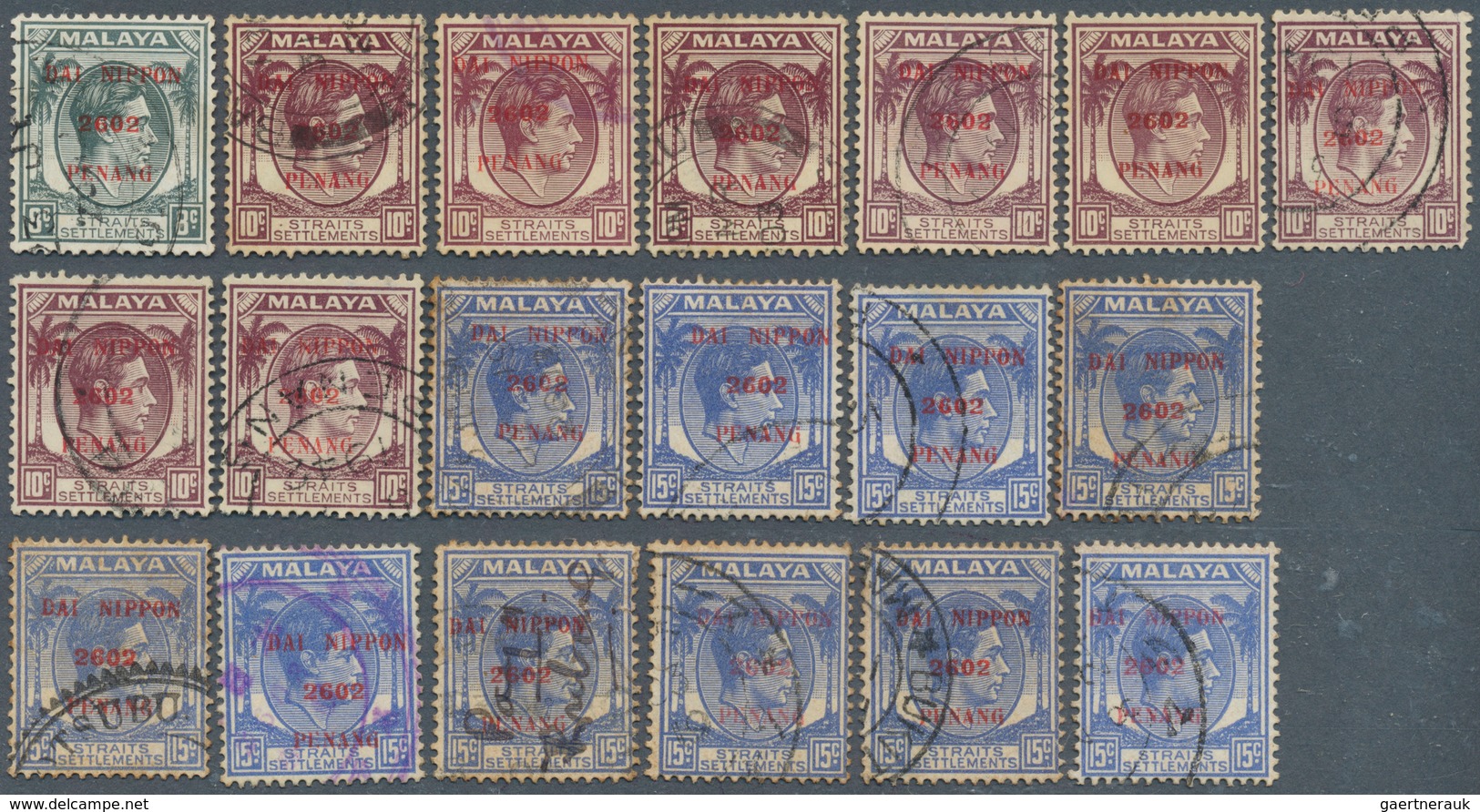 22939 Japanische Besetzung  WK II - Malaya: Penang, 1942, 91 Used Copies Ex-1 C./15 C. With Ovpt. T13, Inc - Malaysia (1964-...)