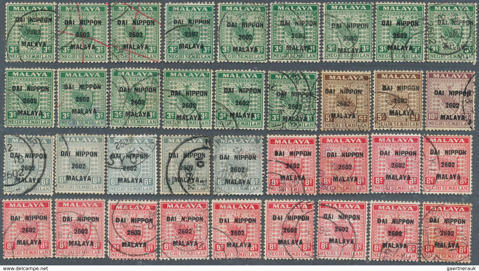 22942 Japanische Besetzung  WK II - Malaya: General Issues, Negri Sembilan, 1942, Ovpts. T16 Resp. T2 Used - Malaysia (1964-...)