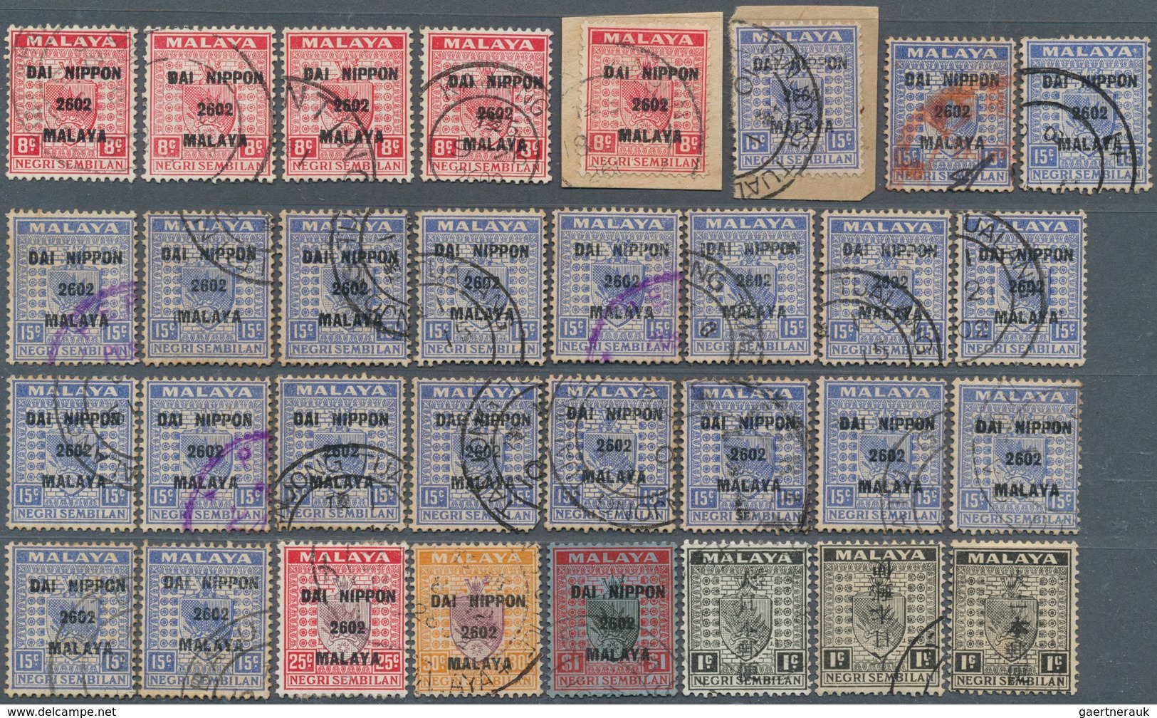 22942 Japanische Besetzung  WK II - Malaya: General Issues, Negri Sembilan, 1942, Ovpts. T16 Resp. T2 Used - Malaysia (1964-...)