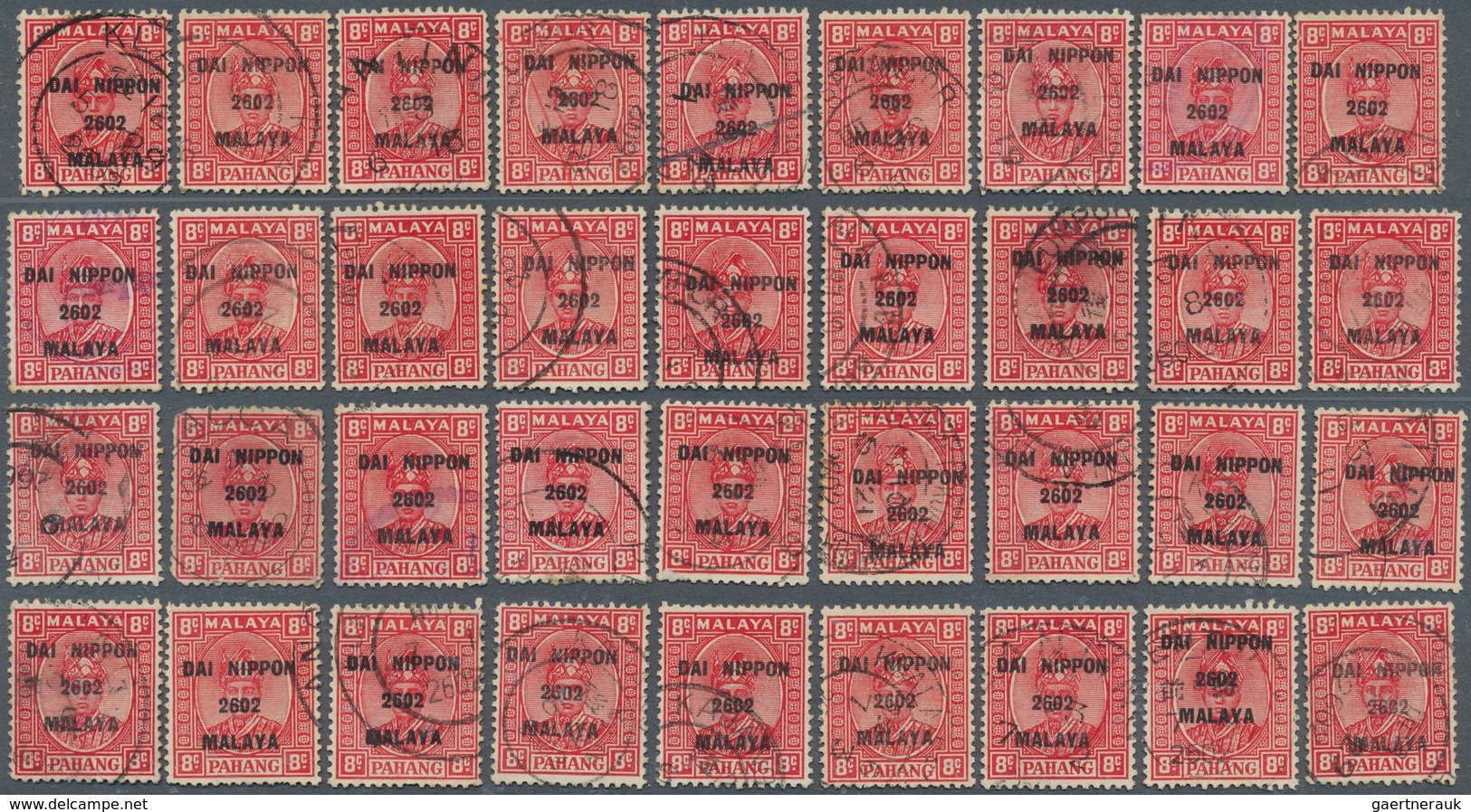 22943 Japanische Besetzung  WK II - Malaya: General issues, Pahang, 1942, ovpts. T16 resp. T2 mint and use