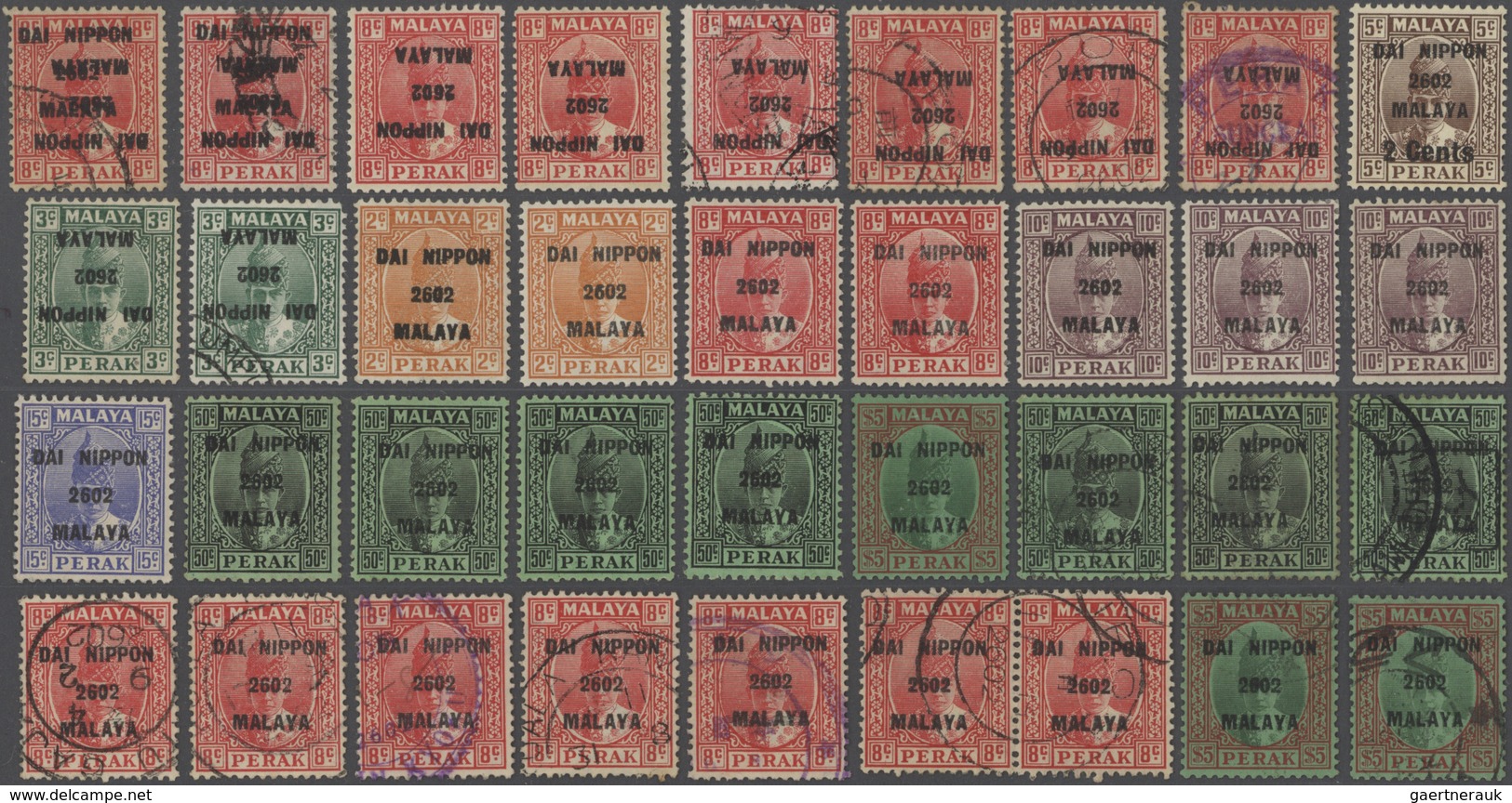 22945 Japanische Besetzung  WK II - Malaya: General Issues, Perak, 1942, Ovpts. T16 Mint And Used Inc. J24 - Malaysia (1964-...)