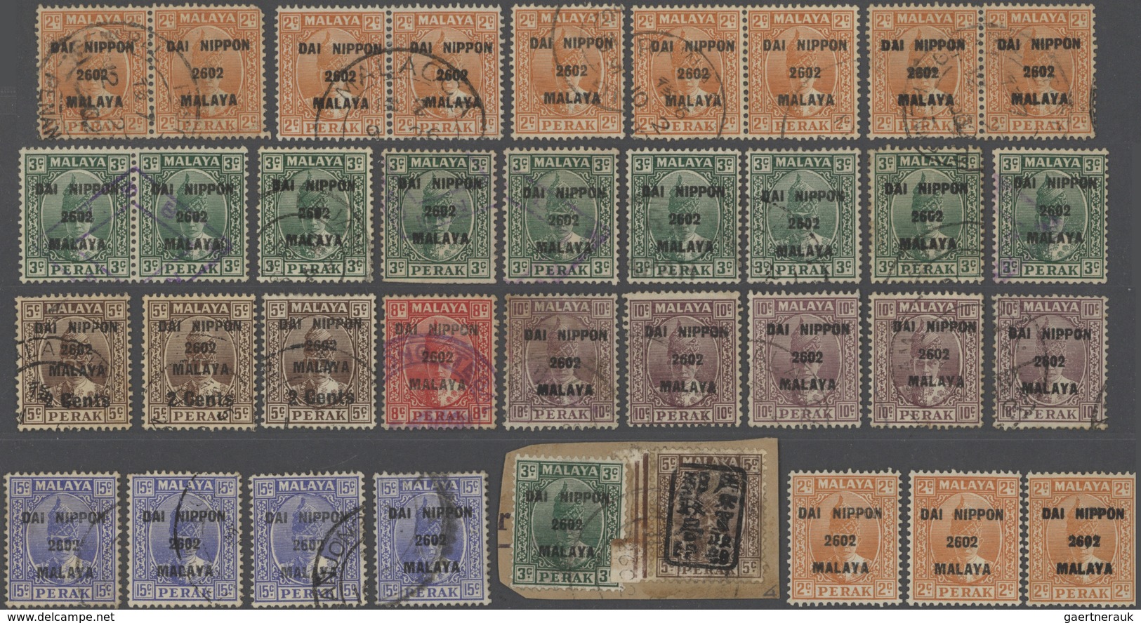 22945 Japanische Besetzung  WK II - Malaya: General Issues, Perak, 1942, Ovpts. T16 Mint And Used Inc. J24 - Malaysia (1964-...)